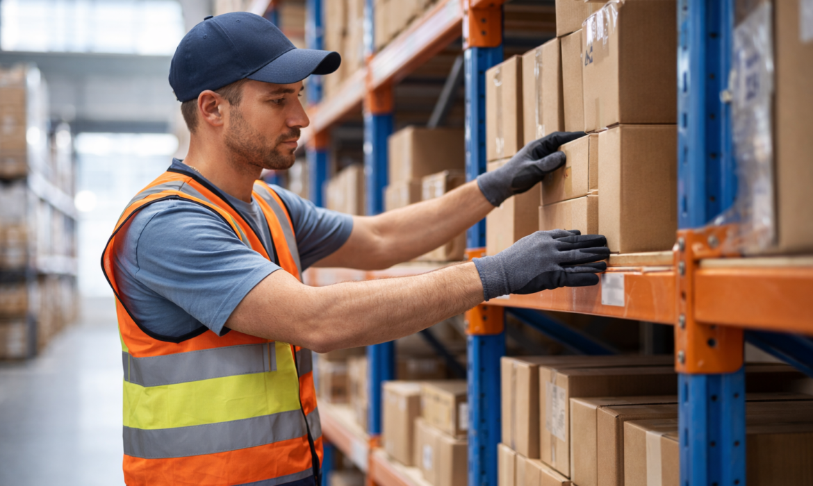 Lagerist bei der Arbeit im modernen Logistiklager – Talent Pool Deutschland