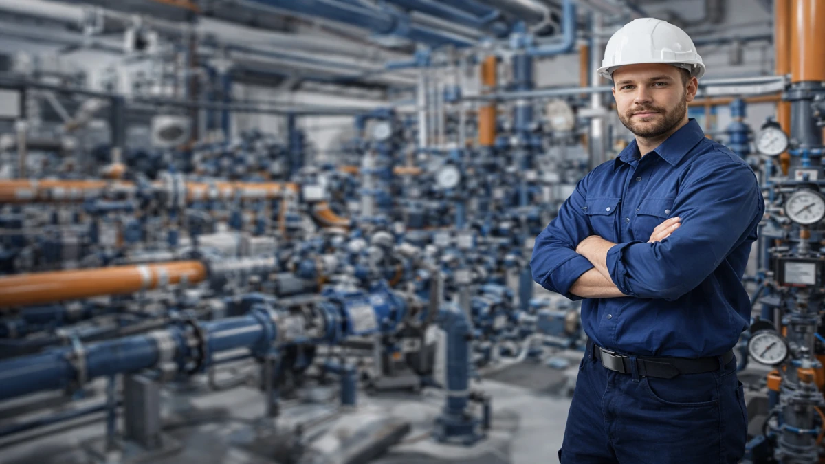 Inženjer u industrijskom postrojenju nadzire tehničke instalacije